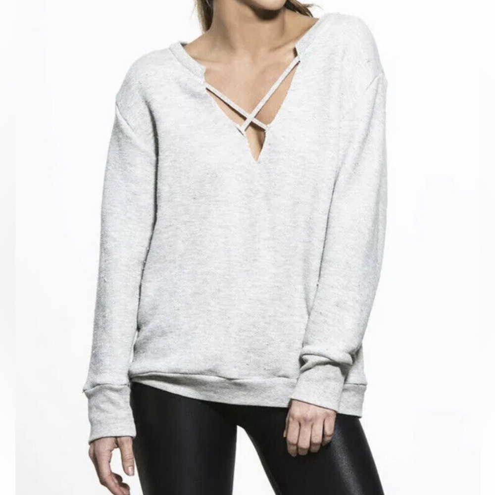 LNA heathered gray pullover crossed over revolve lounge sweatshirt top size M